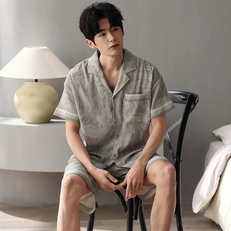 Sommer Dünner Baumwollpyjama Herren Bequemes Kurzarm Hausanzug Nachtwäsche Anzug Jugendliche Freizeit Outdoor Kann Draußen Getragen Werden