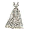 Seaside Holiday Style Dress Women Summer Design Sense Niche Hollow Waist V-neck Sleeveless Print Backless Long Dress