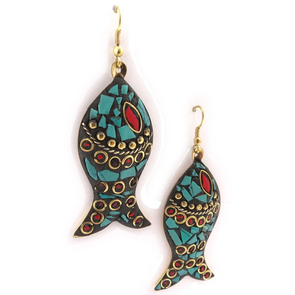 Les Trésors De Lily [J9013] - 'Altaï' Green Red Designer Earrings