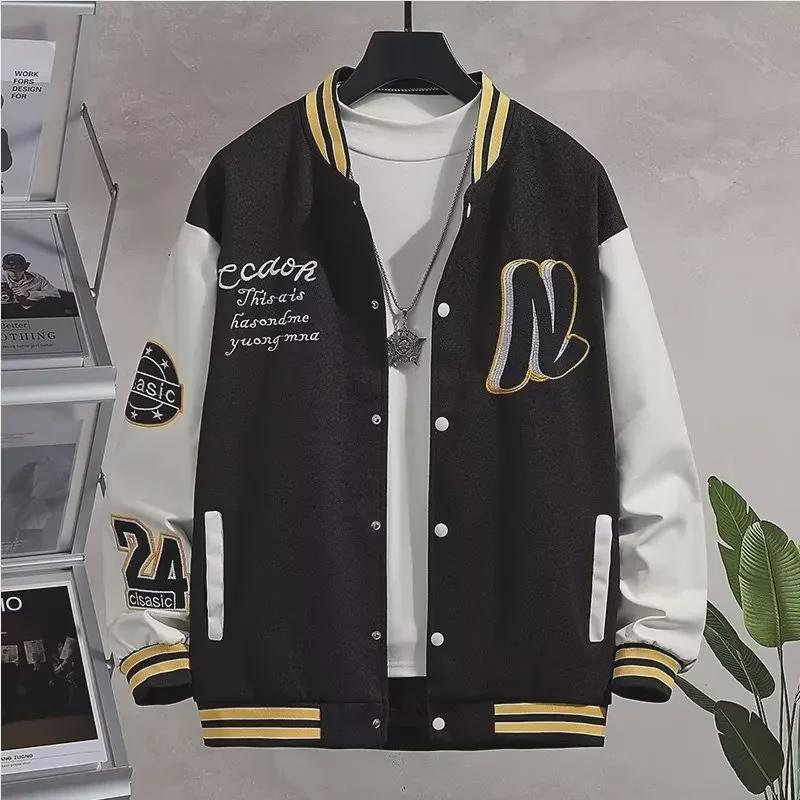 Men's Trendy College-Style Embroidered Baseball Jacket - Hong Kong Style, Perfect for Spring and Autumn Couples and Students