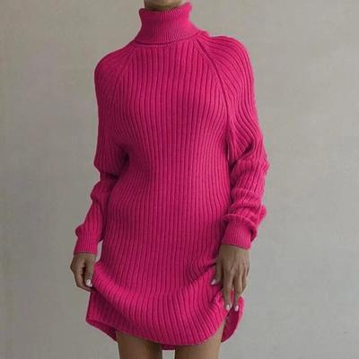 Casual Long Sleeve Turtleneck Sweater Dress Women Autumn Winter Short Knitted Dress Fashion Loose Slim Fit Solid Office-lady Dresses 30175