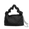 IELGY Japanese Casual Drawstring Canvas Underarm Bag, Fashionable Embroidered Thread Shoulder Pleated Padded Cotton Messenger Bag