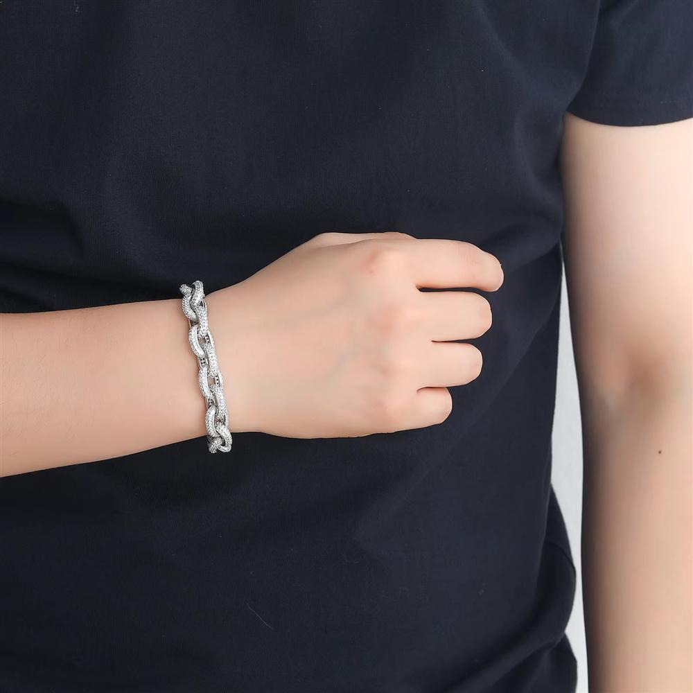 Personalized Hip Hop 14K Gold Plated Jewelry 12mm Bling CZ Iced Out Geometric Oval Shape Link Chain Bracelet for Men