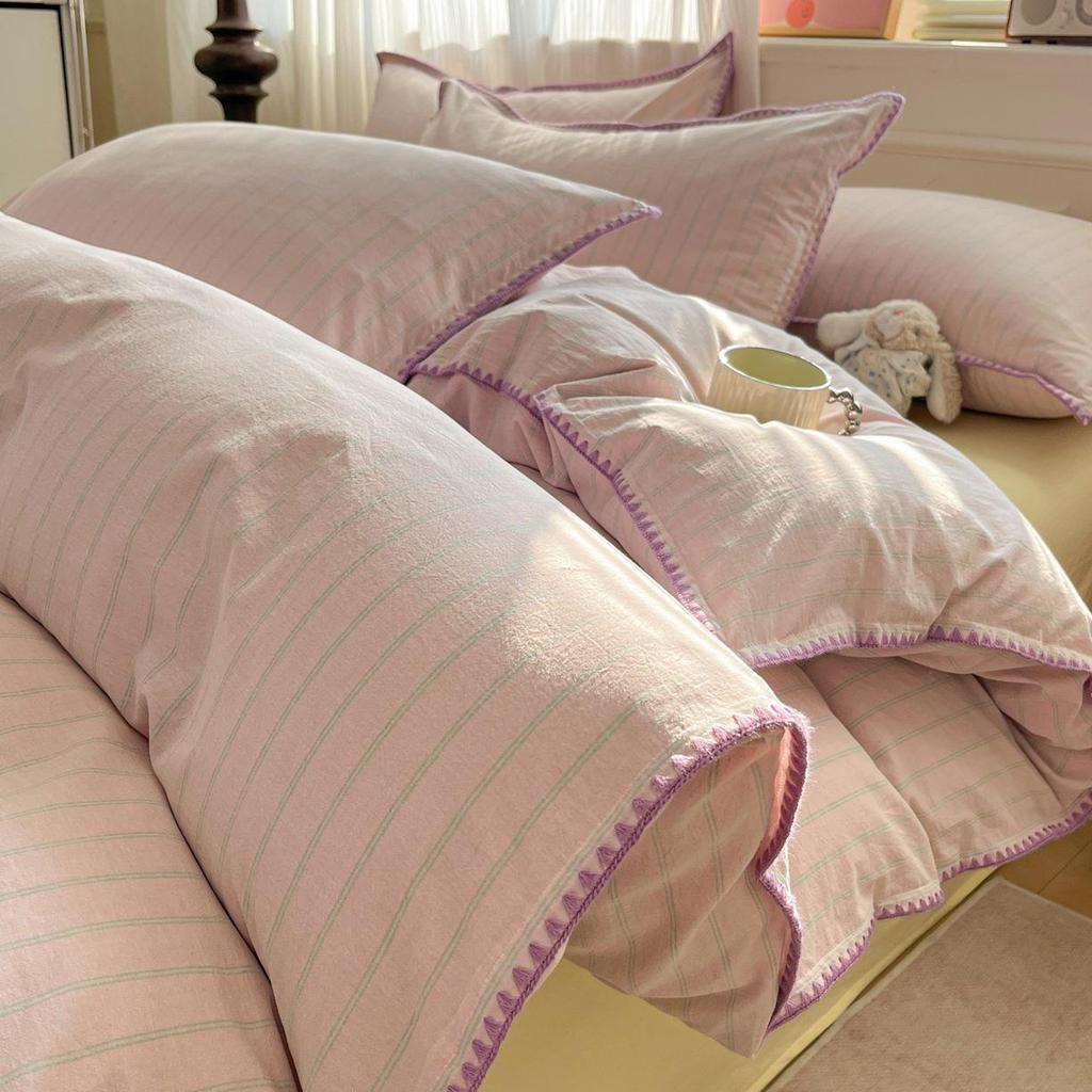 2026 Spring/Summer Cotton Striped Tricot Bedding Set - A-Class Dormitory Collection (Four-Piece)