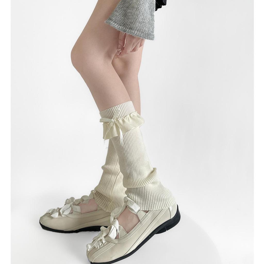 Colorful Lace Bow Ballet-Style Calf Socks: Autumn & Winter Leg Warmers