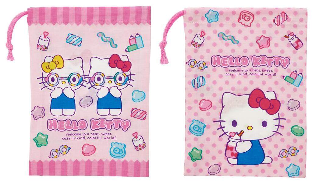 Skater Lunch Set of Sanrio Hello Kitty and Mashu Made in Children's Bags, 2, 15x20cm, Drawstring, Gummy, Japan, KB63W-A