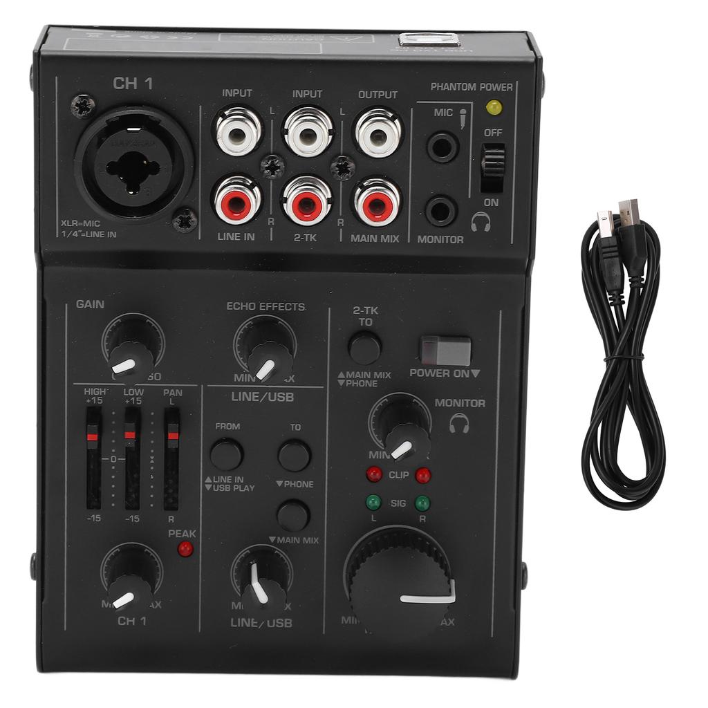 Compact Metal Digital Mixer Live Recording Audio Mixer Controller with Effects USB Power Supply