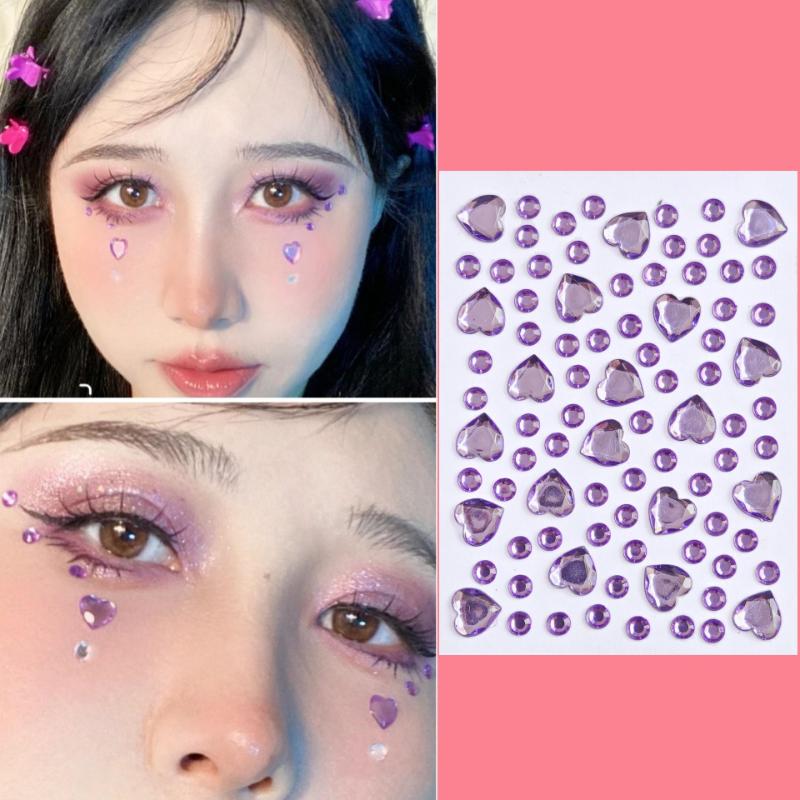 Colorful Heart Shape Gem Sticker 3D Face Rhinestone Tattoo Eyeshadow Stickers Fo Festival Party Stage Body Makeup Bling-HMA5