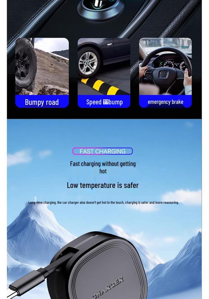 45W Car Charger with Retractable Cable, Fast Charging for Apple, Huawei - Fits Car Cigarette Lighter
