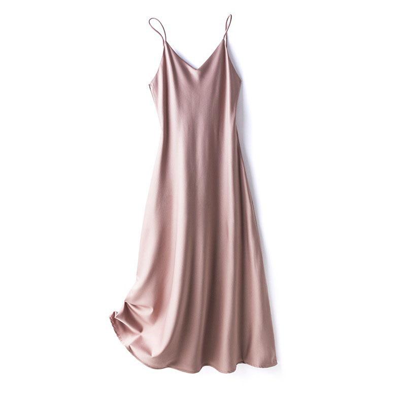 Summer Sexy Low-cut Satin Halter Dress Sleeveless Slim Ice Silk Dress Backless Dress for Women