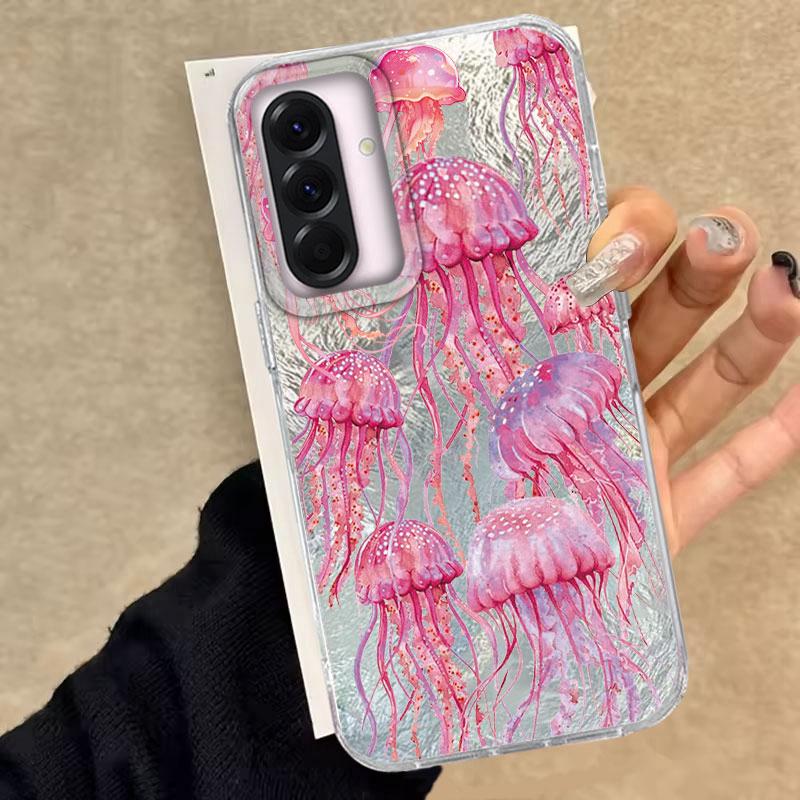 For Samsung Galaxy A56 A16 A26 A36 A06 A55 A35 A25 A15 A12 A32 A22 A14 A54 M22 M12 5G Pink Jellyfish Oceanic Fashion Phone Case