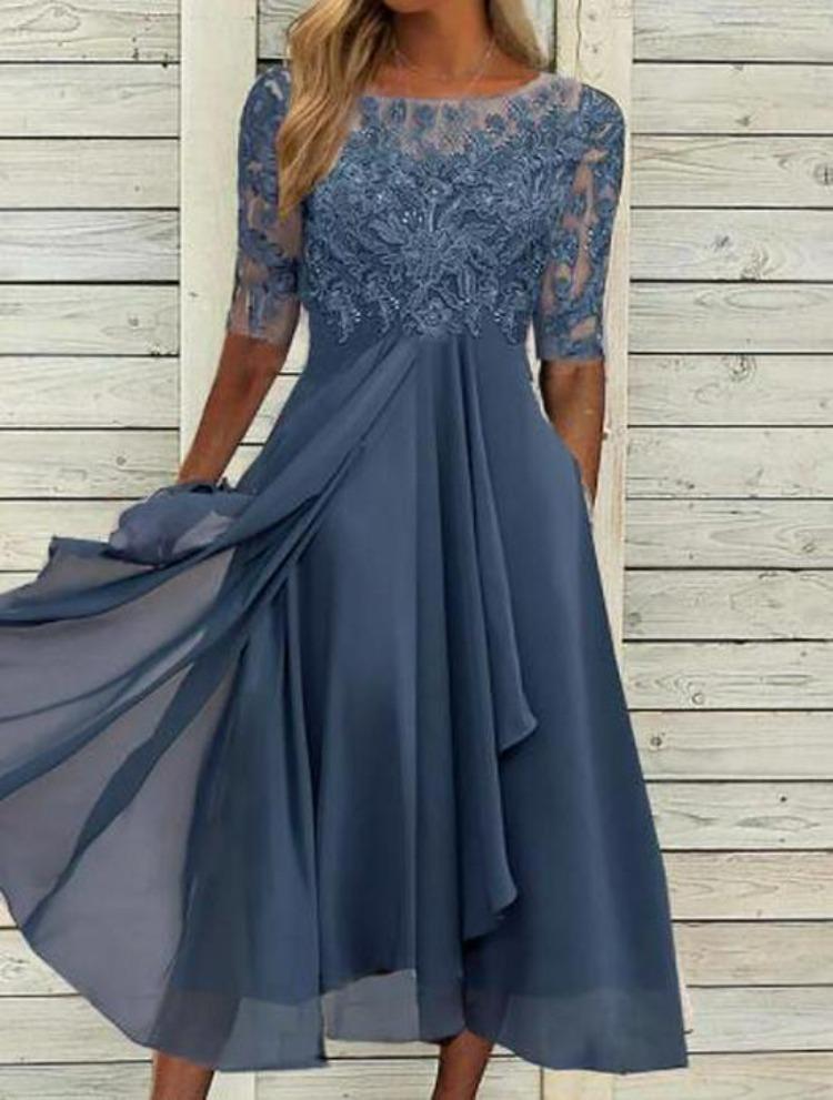 2025 Elegant European Long Bridesmaid Dress Chiffon Lace Hollow Evening Gown