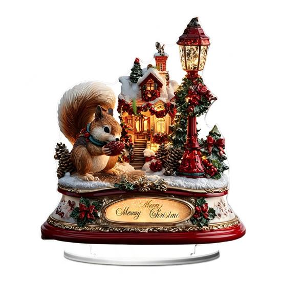 Festlicher Desktop-Schmuck für den Winter Weihnachten Acryl-Ornament, 2D Flaches verschneites Häuschen mit Sockel, Saisonal Detaillierter Druck Nikolaus Schneemann Tisch