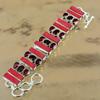Natural Italian Coral Gemstone Chain Adjustable Bracelet 925 Sterling Silver