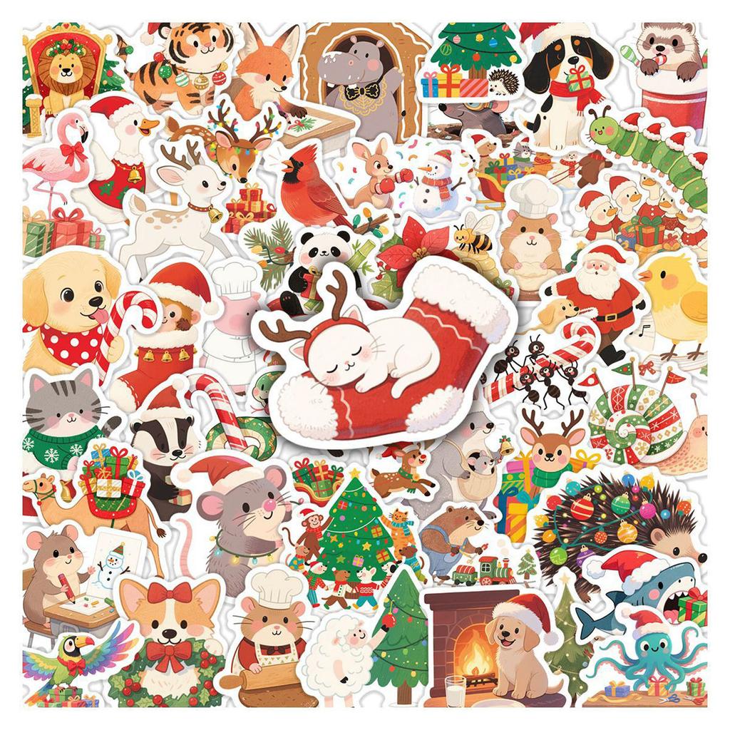 50 Niedliche Tier-Cartoon Kreative Aufkleber für Weihnachten zum Dekorieren von Handyhüllen, Wasserflaschen, Desktops und Journals
