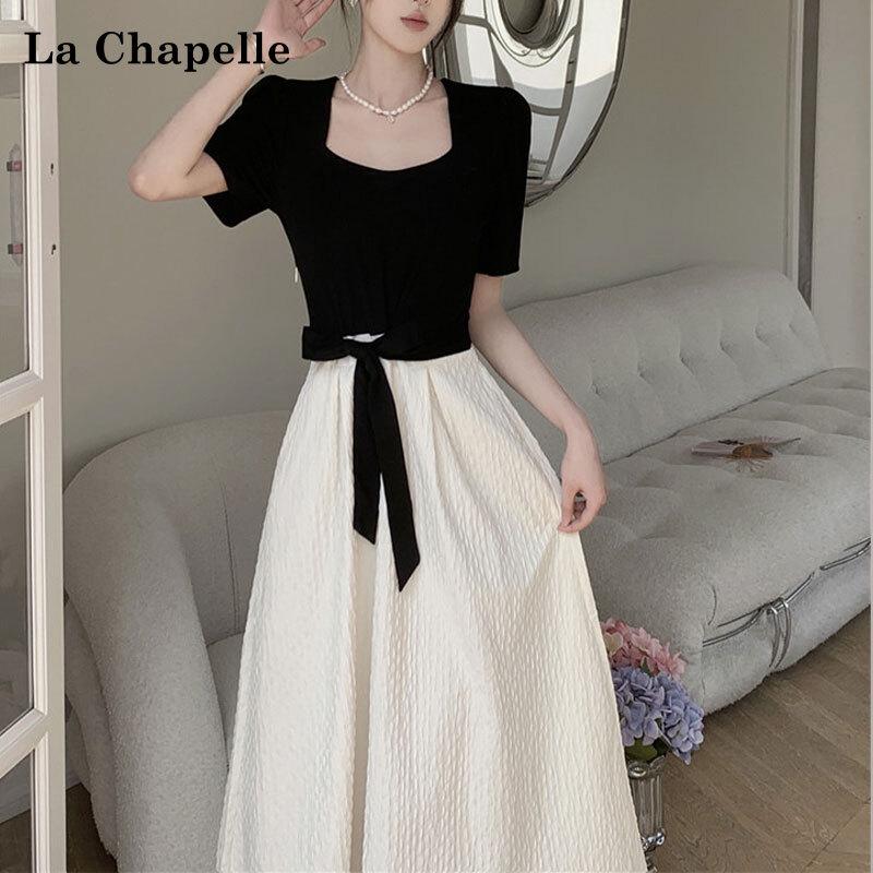 La Chapelle Faux Two-Piece Square Neck A-Line Dress S