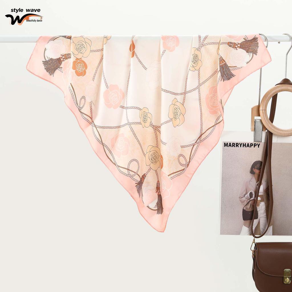 Camellia Print Retro Silk Scarf: Versatile Summer Neck and Head Protector for Women