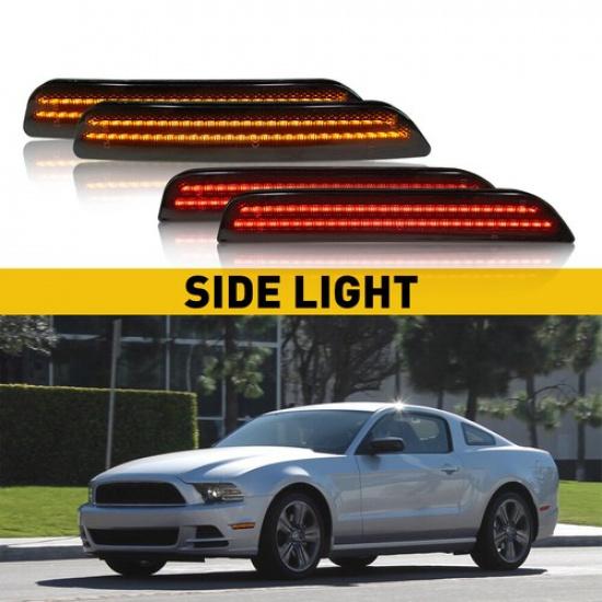 For 2010-2014 Ford Mustang Smoked Lens Front & Rear LED Side Marker Lights 4PCS