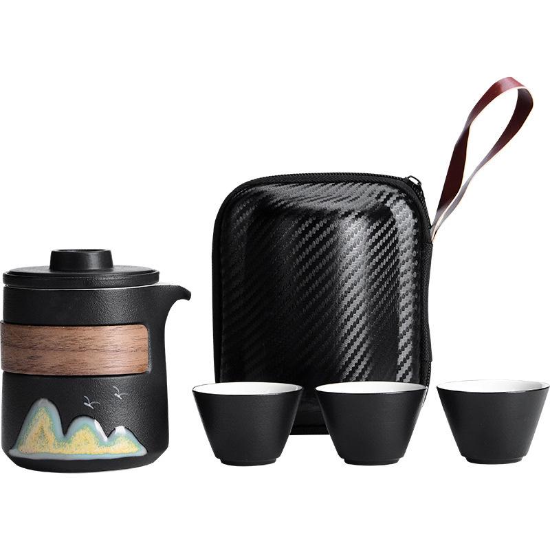Portable Travel Tea Set: One Pot with Three Cups and Carry Bag for Camping & Solo Brewing