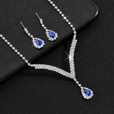3-delige Zirconia set voor dames, druppelvormige hanger met strass, ketting, oorbellen, bruiloft accessoires