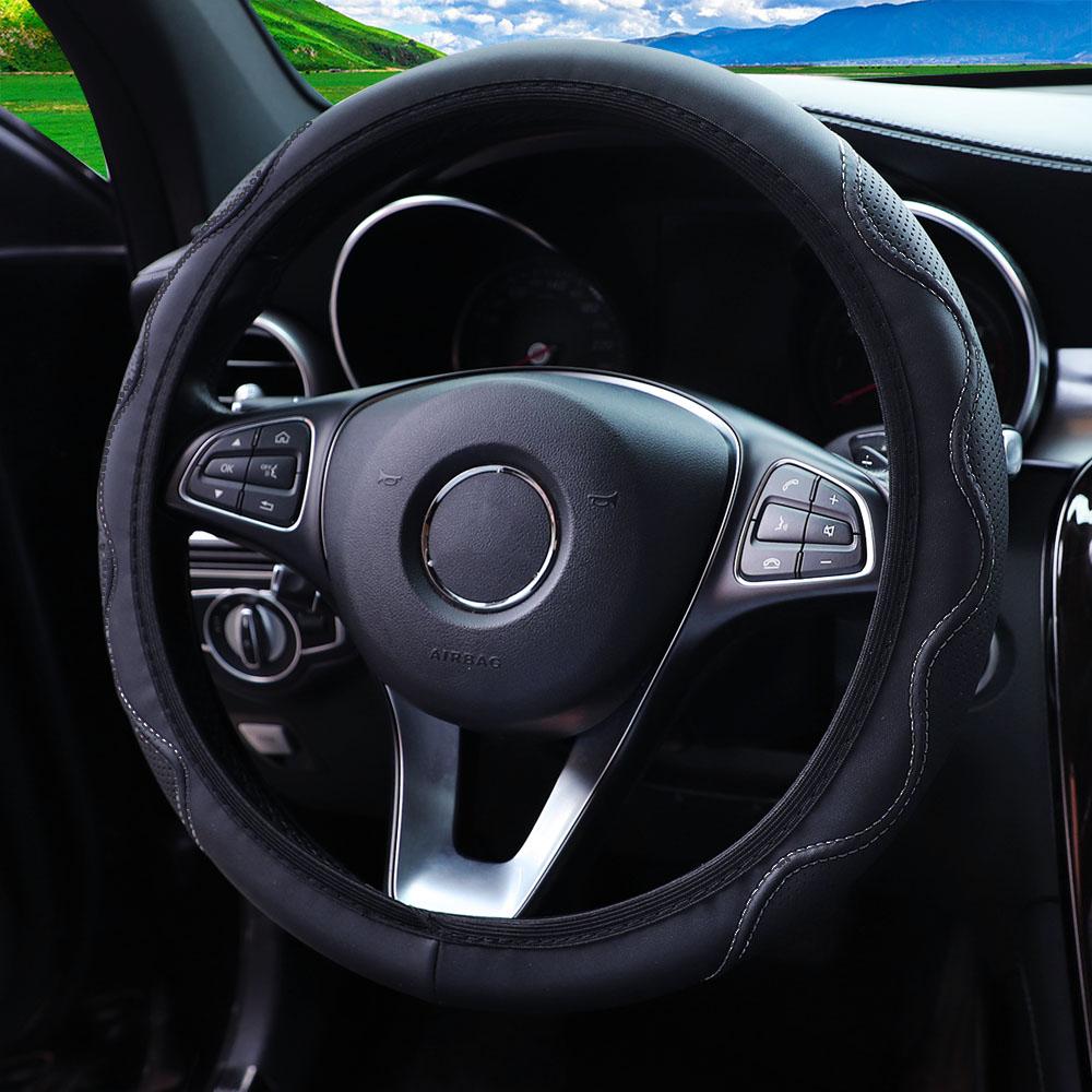 

1 стерео тисненый массажный ручной тип кожаные автомобильные принадлежности без внутреннего кольца чехол на руль подходит 14,5-15 дюймов черный серый