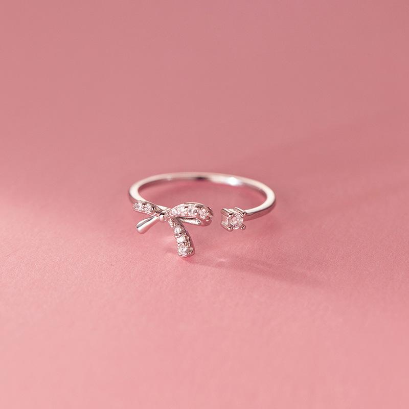 Sweet Diamond Bow Ring Trendy Daily Versatile Fashion Personalized Index Finger Open Ring