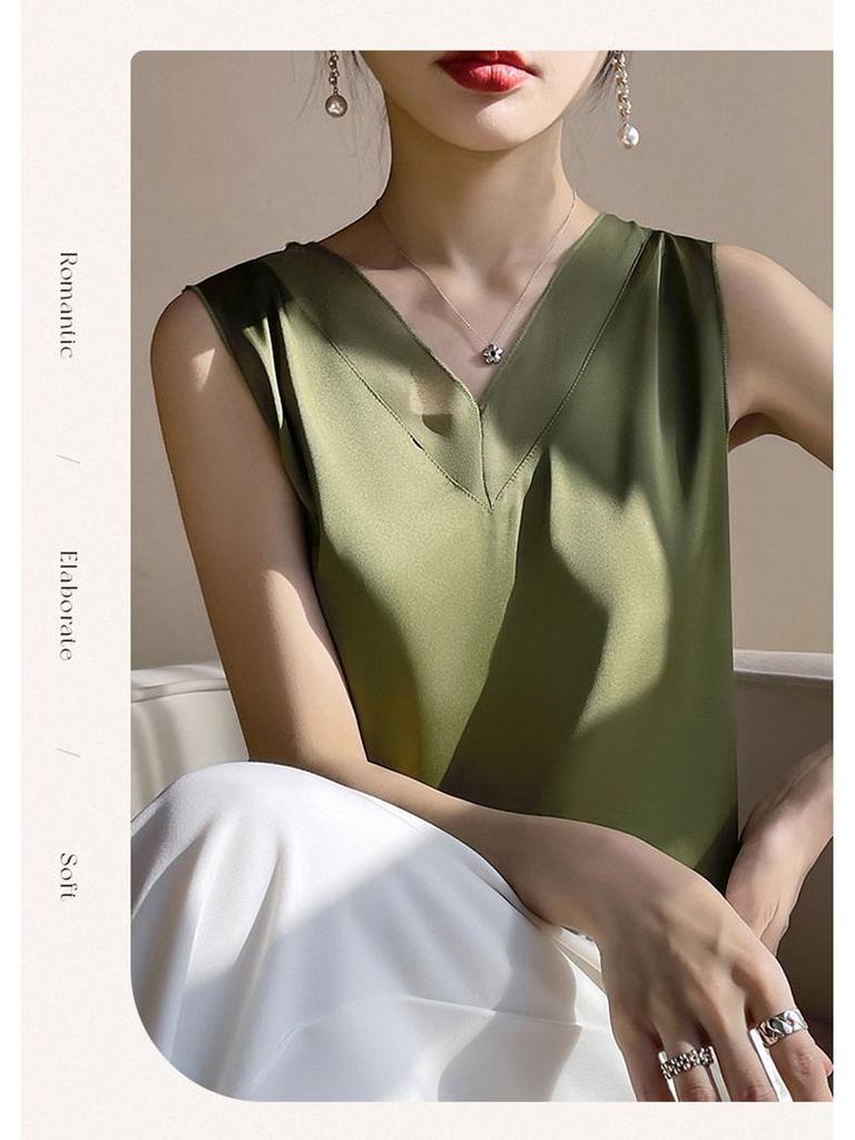 2025 Women's V-neck Ice Silk Camisole - Summer Mesh Base Layer Top