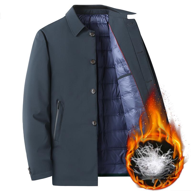 

Осень и зима Новый стиль однорядная потайная пуховая куртка средней длины для мужчин Новая куртка на белом утином пуху для папы 4XL