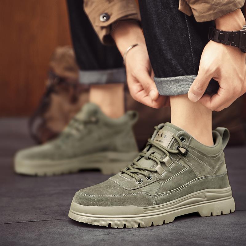 Fashion High top casual men's shoes Thick bottom height increasing trend style Outdoor autumn and winter youth shoes Classic Black