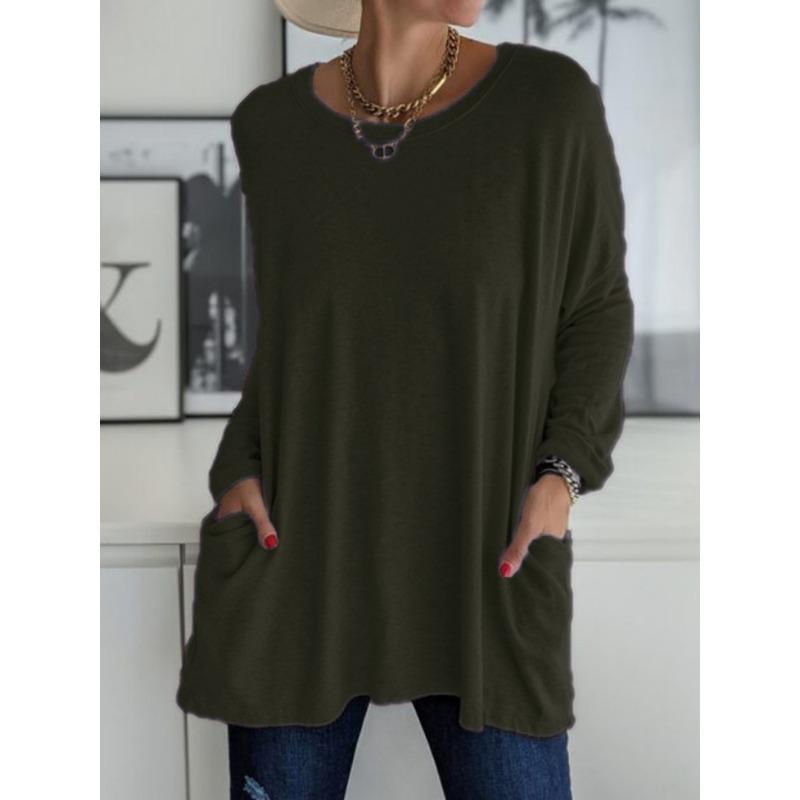 

Round Neck Long Sleeved Loose Casual Women s T-shirt XXL