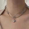 Simple Personality Silver Color Stainless Steel Heart - Shaped Pendant Geometric Hollow Out Necklace for Women Designer Jewelry