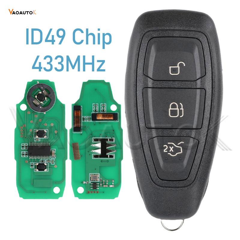 Intelligenter Fernbedienungsschlüssel für Ford Focus Kuga Fiesta C-Max Mondeo B-Max 3 Tasten Keyless Proximity 433MHz ID83 49 Chip HU101 Klinge