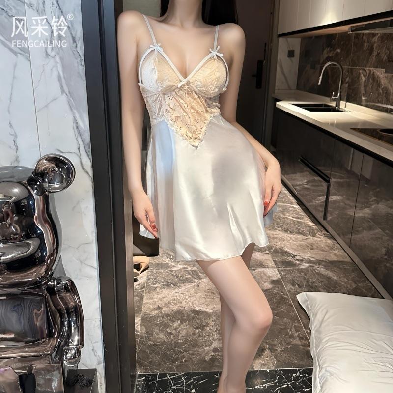 Sex Pajamas Female Sexy Nightgown Small Floral Small Chest Pure Desire Wind Suspender Chest Pad Hip Loungewear Nightdress 2