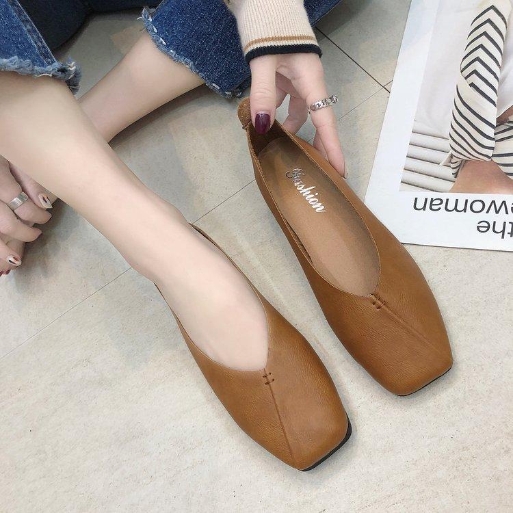 Women's Flat Bottomed Single Shoes Casual Shallow Mouth Square Toe Women's Loafers Solid Color Flat Bottomed Women's Shoes