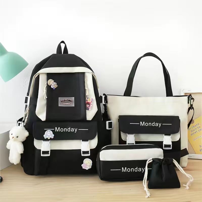 Girl Large Capacity Backpack Set Nylon Lightweight Elementary School Bag for School Start Season Multipurpose Handbag