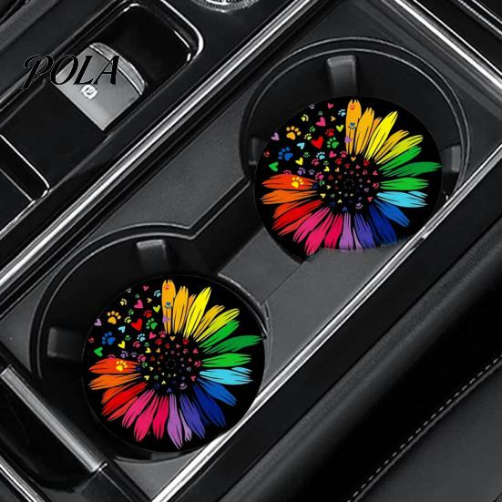 2PCS Car Coasters, with Tree of Life Pattern Printed, Non-Slip Reusable Thermal Pads, Wear-Resistant Stain-Resistant Car Cup Holder, for Home Bar