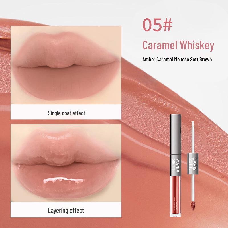 CARISSETT Silver Dual-Effect Long-Lasting Lip Glaze, Watery Mirror Finish, Non-Transfer, Double-Ended for Women.