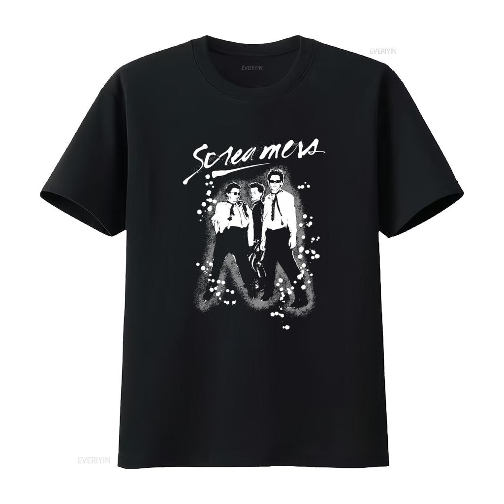 Screamers Band Retro Style Mens T Shirt Unique Print for Music Lovers Vintage Washed Top For Everyday Wear Stylish Slightly