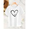 European Size Women's Heart Print Crew Neck Short-Sleeved T-Shirt - Heart Pattern Print T-shirt, Convenient Pattern Design, Loose Casual Top