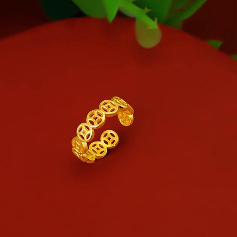 Vietnam Sandgold Verstellbarer Kupfer Münzring - Messing Vergoldet Offenes Design