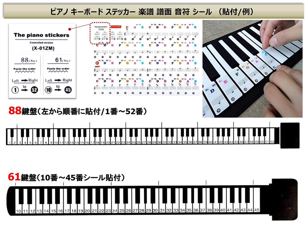 XP Design Piano Keyboard Sheet Musical Keys Stickers, Music, Notes, 88/61/49/37 (Black)