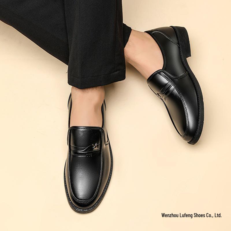 Men's Black Slip-On Leather Shoes: Business Formal & Casual Korean-British Style