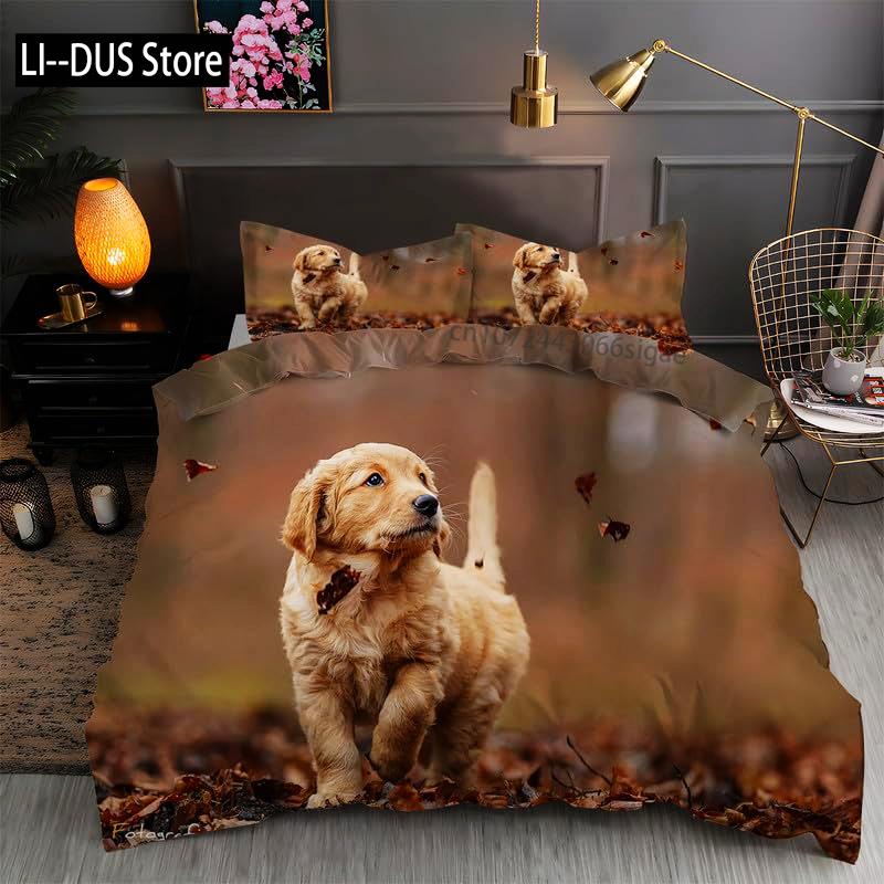 

Comforter Cute Golden Retriever Bedding Set For Kids Teens Green Grass Decor Comforter No Comforter Soft 2 Comforter (quilt)-EU Single(135*200cm)3pcs