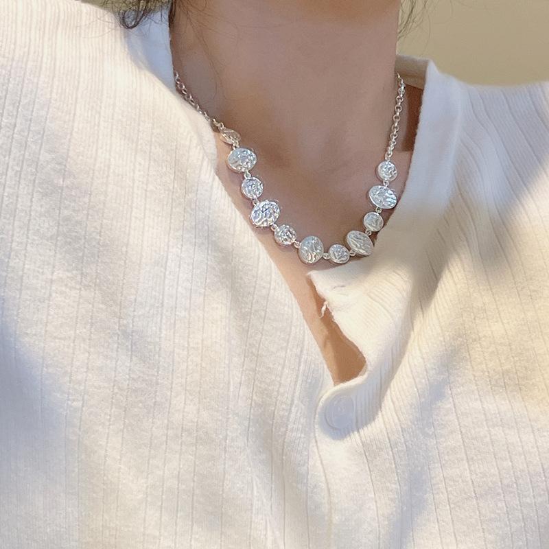 S925 Sterling Silver Fashion Texture Splicing Bracelet Necklace Korean Simple Personalized Collarbone Chain