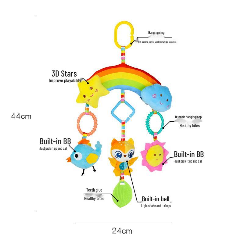 Rainbow Leaves Baby Crib Mobile & Plush Animal Rattle Toy