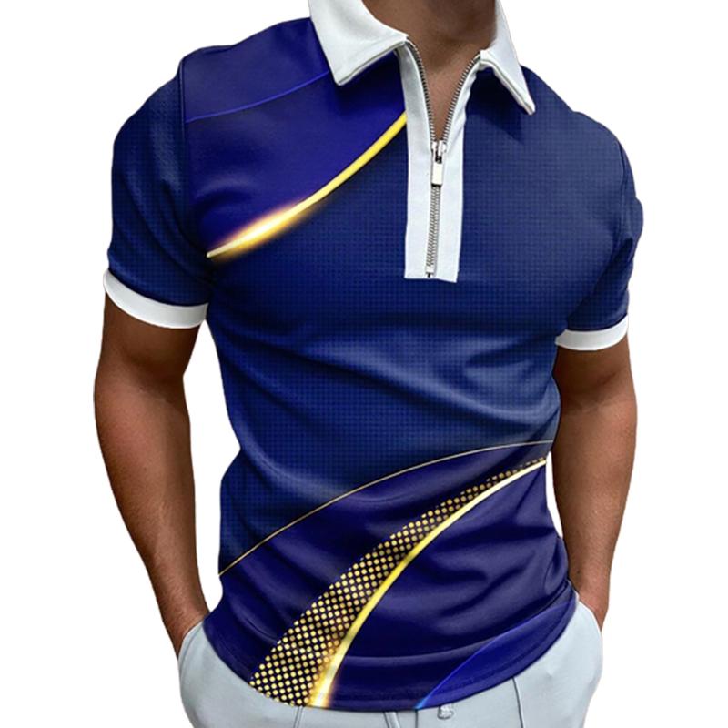 Neformální tričko s klopou Móda pro mladé pánské tričko Tričko s krátkým rukávem Tričko s krátkým rukávem Pánské tričko se zlatým potiskem 3D květin