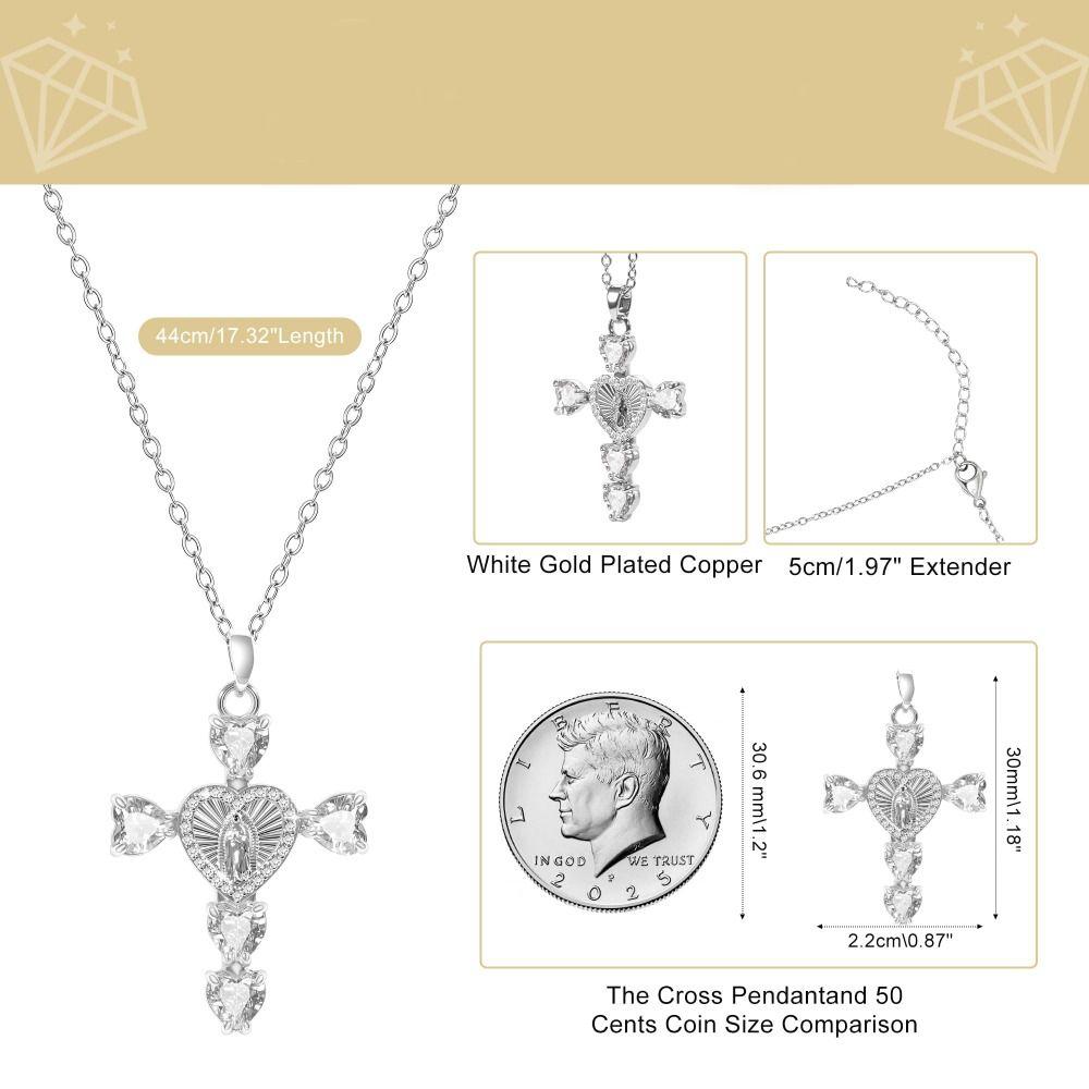 Gold & Silver Plated Religious Necklace Heart Cubic Crystal Chain Necklace for Women