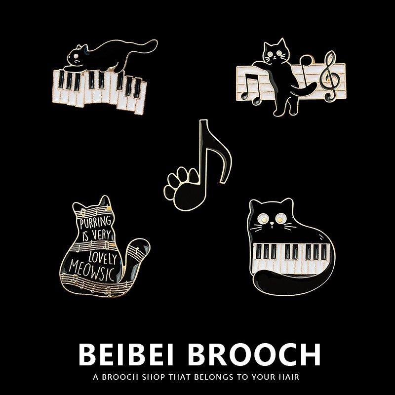 

Cartoon Music Black Cat Brooch Piano Note Golden M Badge Cute Kitty Stylish Men and Women Bag Ornament Music Meow Meow 5-piece set