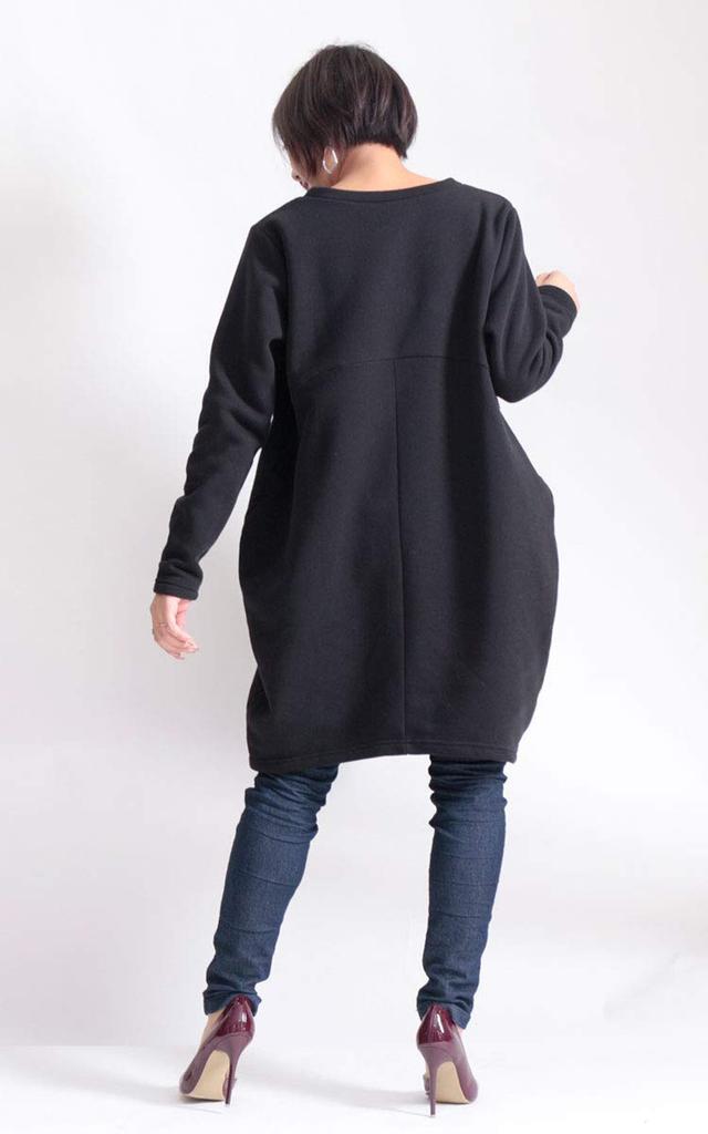 Gold Japan Übergröße Kokon Langgröße 3L Damen Tunika, Fleecegefüttert, Ärmel, suri-3212, Schwarz,