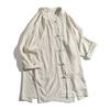 Camicie Stile Cinese Tang Suit da Uomo Moda Estiva Manica Corta Camicie Imitazione Lino Uomo Collo alla Coreana Top con Rilievo di Bambù